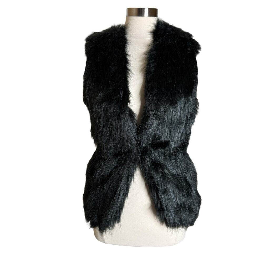 Sebby Collection‎ Faux Fur Knit Back Vest Black Womens Size Small New NWT